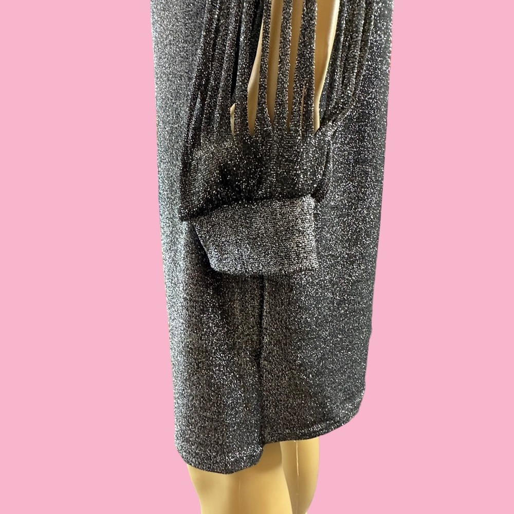 Womens Pencil Dress Glitter Black Size XL Knee Length Stretch Strappy Sleeve - Picture 9 of 16